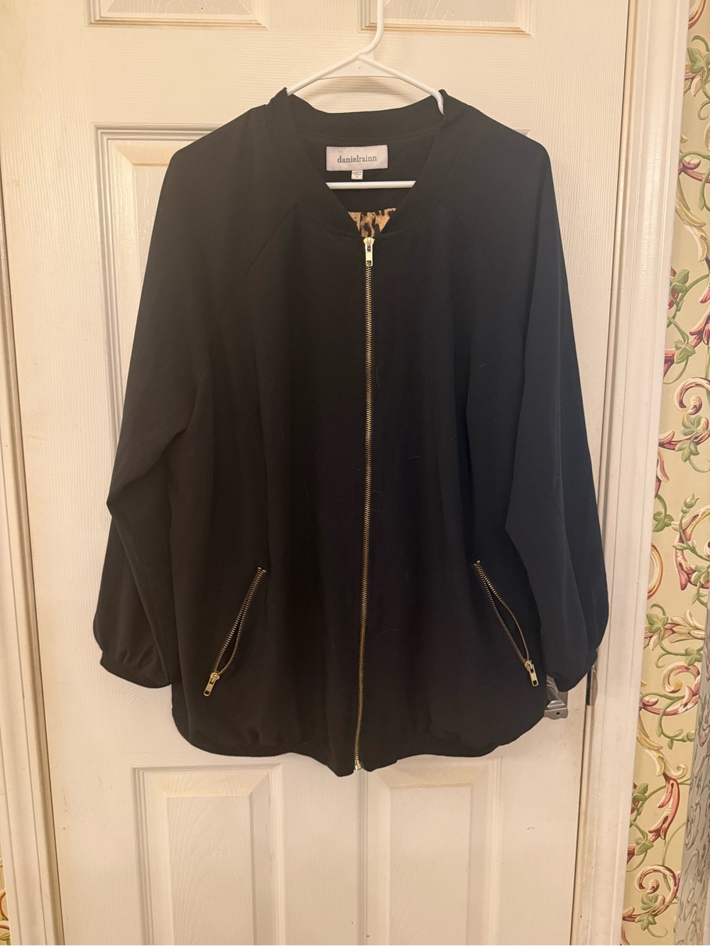Daniel Rainn Black Bomber Jacket with Gold Zippers - Picture 1 of 4